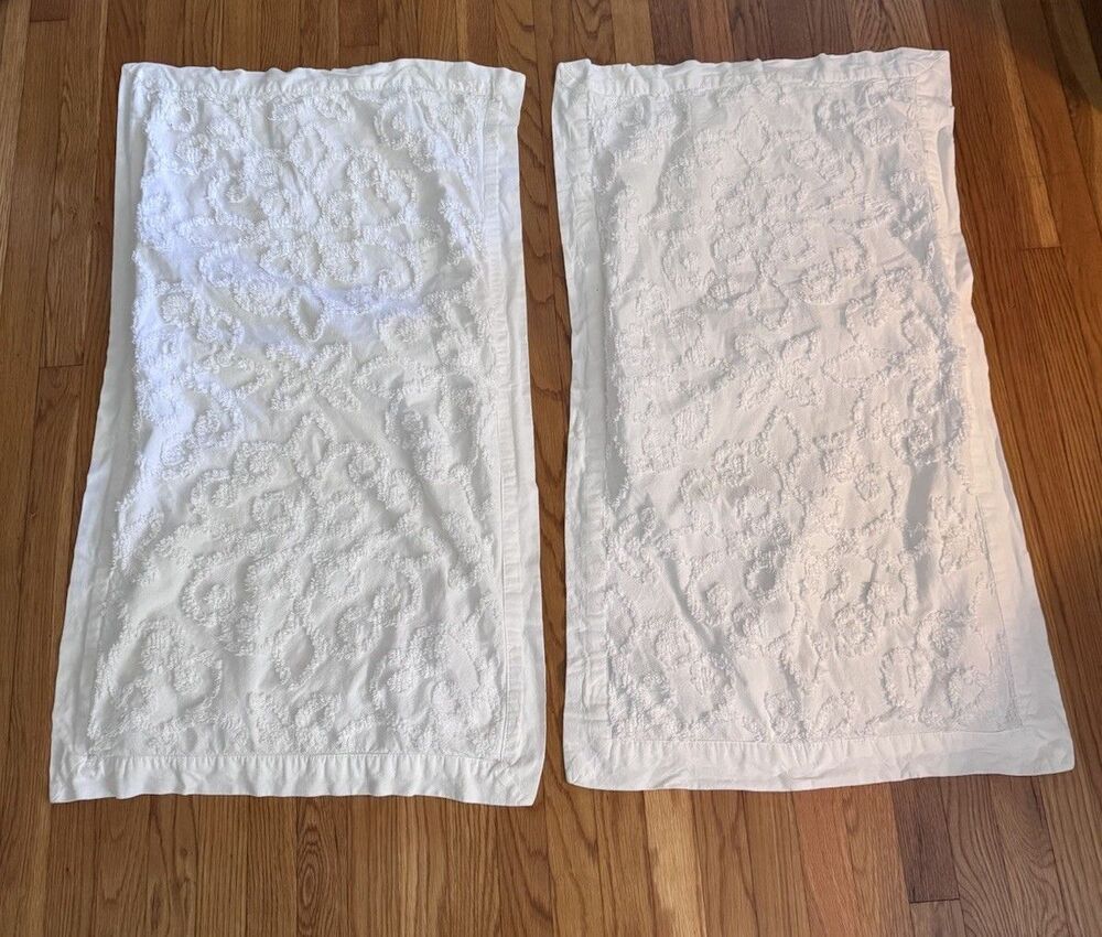 Pair of White Madison Park Chenille Pillow Shams  Shabby Cottage KING size